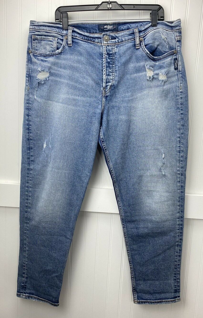 Silver Mom Jeans Womens 36 High Rise Denim Jeans Plus Size Distressed Button Fly